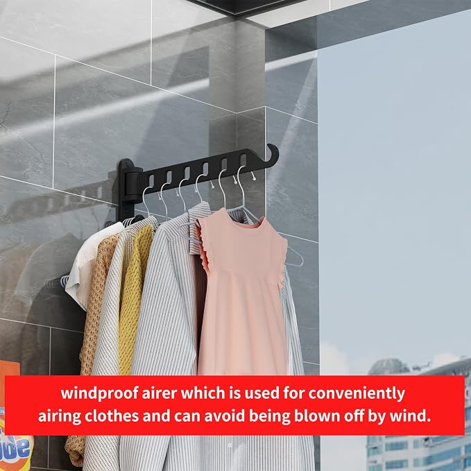 JOOM Laundry Drying Rack Wall Mounted Clothes Drying Rack Clothes Hanger Grey 2 - Image 6