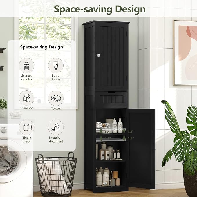 Iwell Tall Black Bathroom Cabinet - Image 4