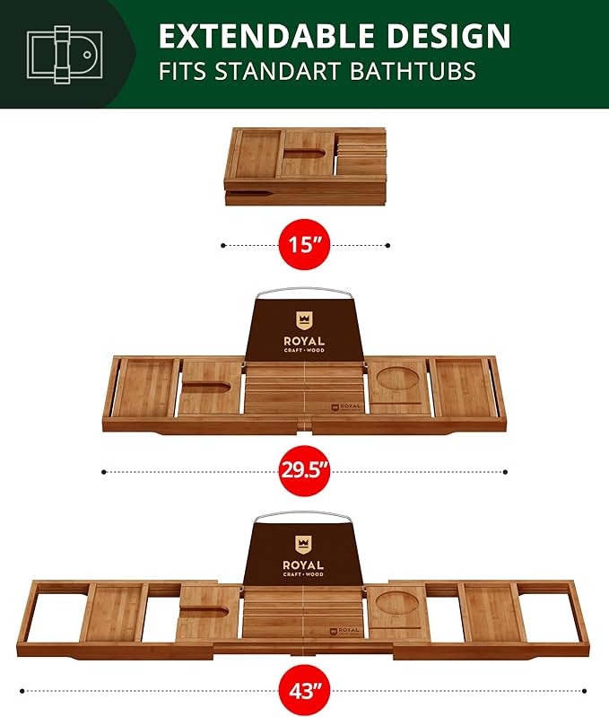 ROYAL CRAFT WOOD Premium Foldable Bathtub Tray Caddy - Image 5