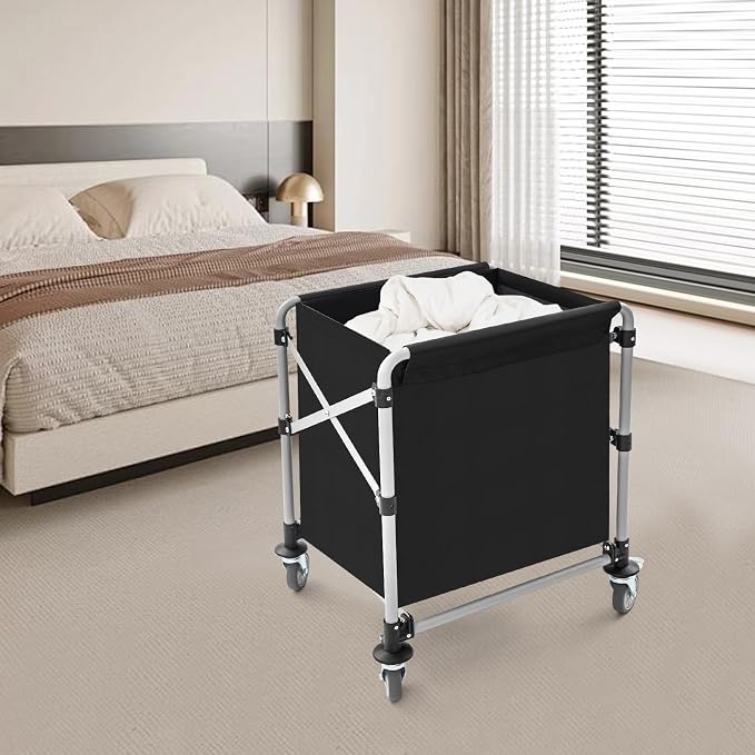 Commercial Laundry Cart with Wheels, Folding Laundry Hamper Cart, Heavy Duty - Image 4