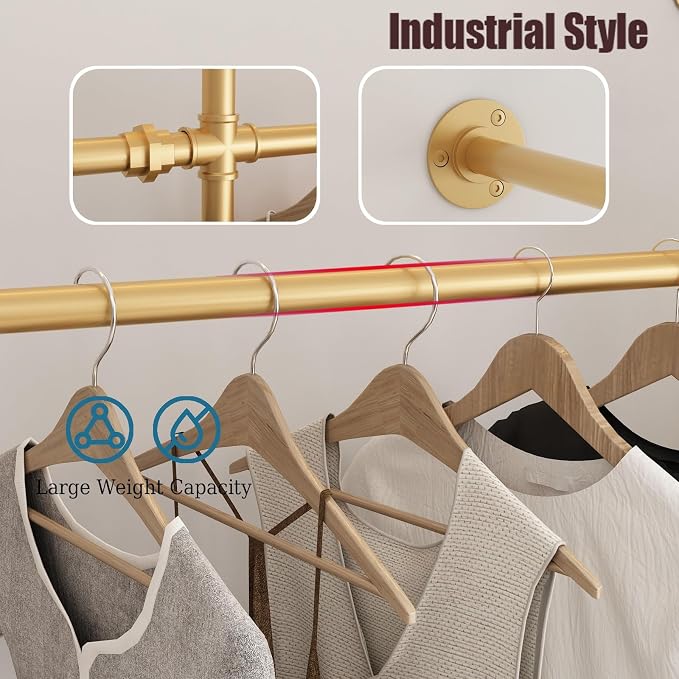 Gold Pipe Clothing Rack Wall Mounted, Industrial Pipe Clothes Racks - Image 4