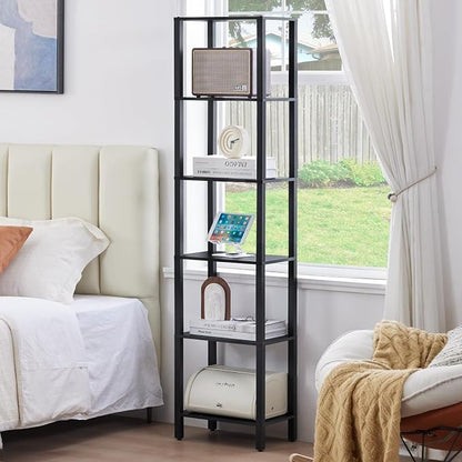 YUFAM 6 Tier Tall Skinny Bookshelf, Narrow Bookcase, Wooden Shelf, Narrow Shelf - Image 7