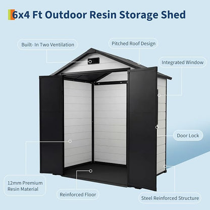 Outdoor Storage Shed with Floor, Plastic Resin Garden Shed with Window & - Image 7