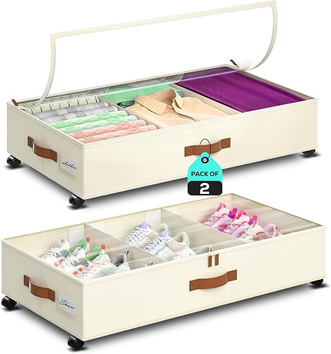 Underbed Storage with Wheels, 2 Pack| Low Profile Storage Organizer with Clear by Unknown