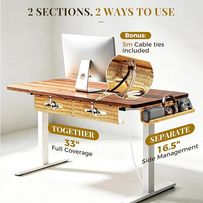 Handmade Rattan Under Desk Cable Management Tray 2 Pack, Natural | Easy Install - Image 7