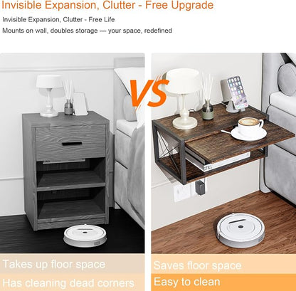 2-Tier Floating Nightstand, Wall Mounted Bedside Table, Wood Bedside Shelf Wall - Image 5