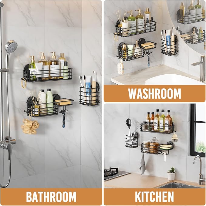 LEVERLOC Shower Caddy Suction Cup, 3 Pack Heavy Duty Bathroom Organizer - Image 8