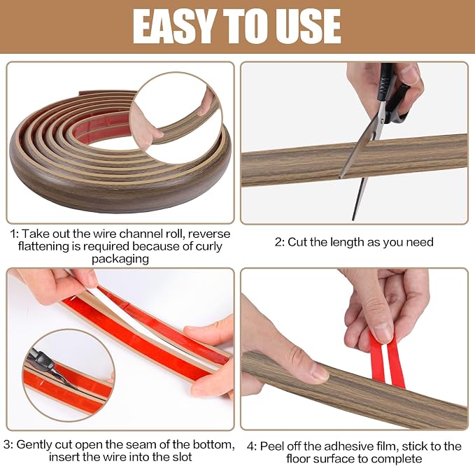 Floor Cord Cover Self Adhesive Cord Hider, 3.3FT Cable Management, Extension - Image 8