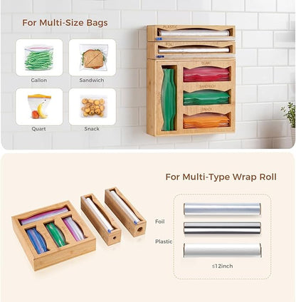 6 in 1 Storage Bag Organizer Kitchen Drawer, Bamboo Foil and Plastic Wrap - Image 6