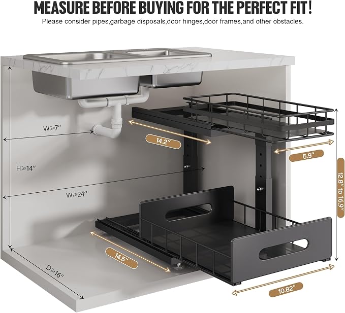 Under Sink Organizer Upgrade To Professional Rails, 2-Tier Dual Pull Out - Image 2