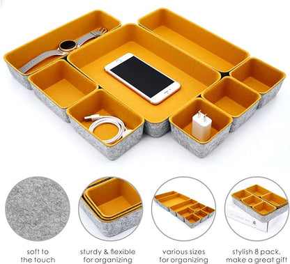 Welaxy 8-Piece Felt Drawer Organizers Curry Desk Tray Makeup Storage - Image 4