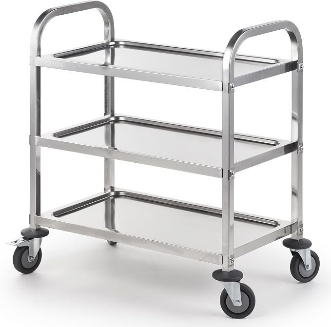 CURTA Stainless Steel Serving Trolley, Rolling Casters Brake Wheel, Commercial by CURTA