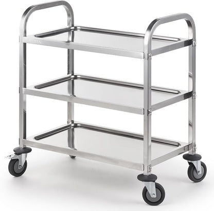 CURTA Stainless Steel Serving Trolley, Rolling Casters Brake Wheel, Commercial by CURTA