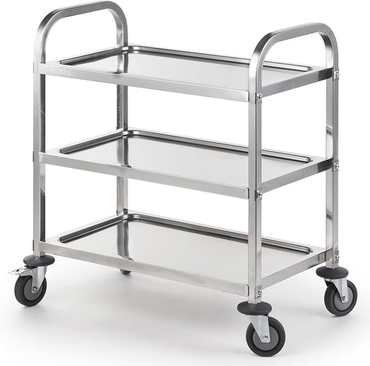 CURTA Stainless Steel Serving Trolley, Rolling Casters Brake Wheel, Commercial by CURTA