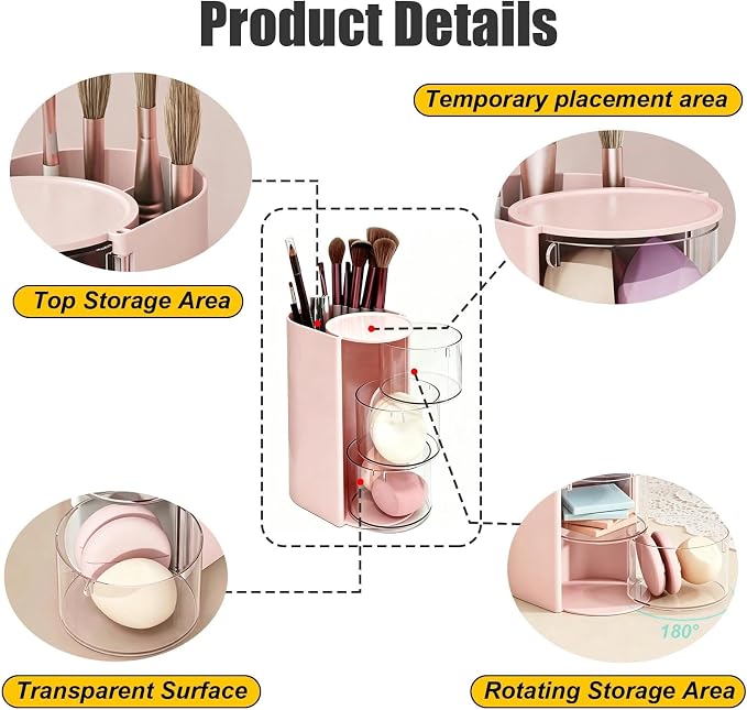 Storage Pen Holder For Storage, 3-Layer Hair Accessories Organizer | Rotatable - Image 4