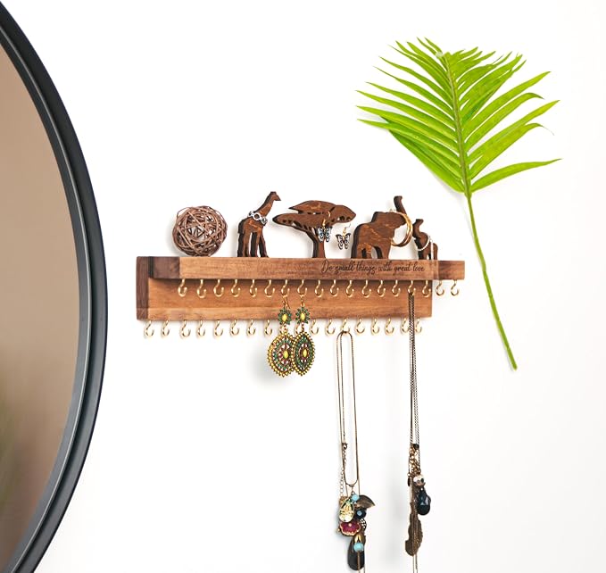 Wooden Jewelry Organizer for Women, Wall Mounted Necklace & Earring Holder - Image 7