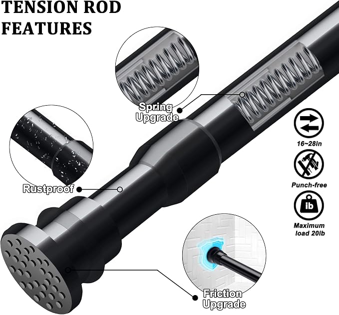 Small Tension Curtain Rods 16 to 28 Inches, Adjustable Expandable Short Shower - Image 2