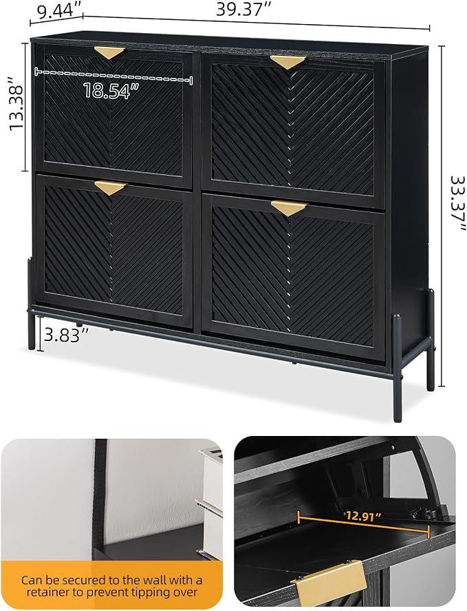 Shoe Cabinet with 4 Flip Drawers, Narrow Entryway Rack, Freestanding, - Image 2