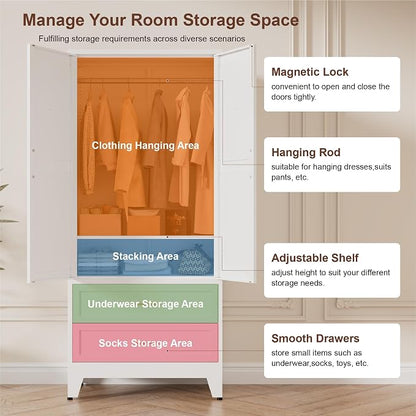 71" Tall Metal Wardrobe Cabinet - Image 4