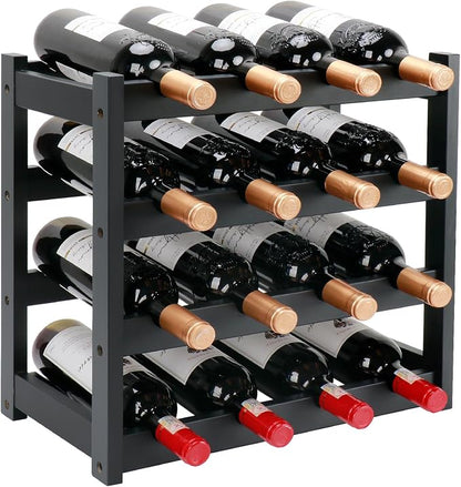 Bamboo Wine Rack, 4-Tier 16 Bottles Wine Storage Cabinet Shelf, Easy-Assembly by Thalomely