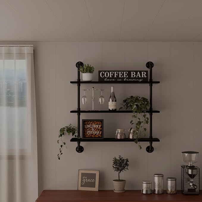 HDDFER Industrial Pipe Shelf Shelving Bookcase, Wall Mounted Rustic Bookshelf - Image 4