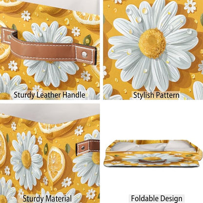 TropicalLife 13x13x13 Inch Large Fabric Storage Cube Lemon Daisy Foldable - Image 5
