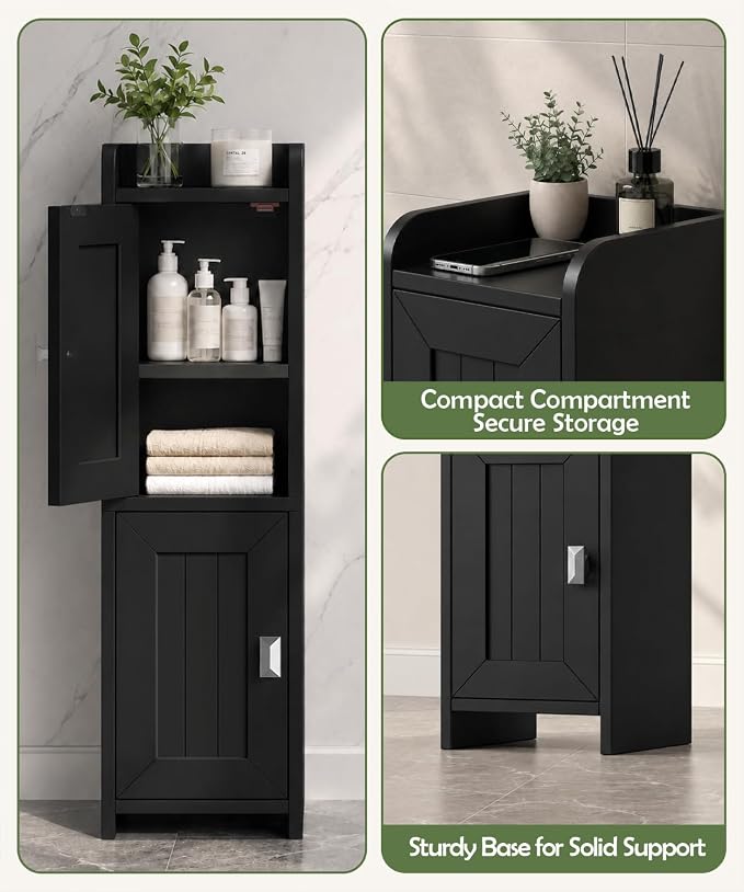 Akxomel Small Bathroom Cabinet Narrow Toilet Paper Organizer Black | 7.9''D x - Image 7