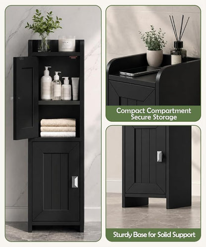 Akxomel Small Bathroom Cabinet Narrow Toilet Paper Organizer Black | 7.9''D x - Image 7