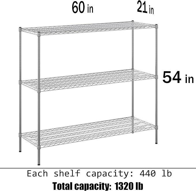 21" Deep x 60" Wide x 54" Height Wire Shelving Kit | 3-Tier | NSF Commercial - Image 3