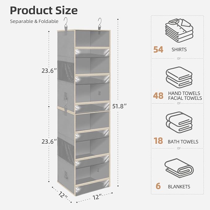 STORAGE MANIAC 6-Shelf Hanging Closet Organizer and Storage, 2 Separable - Image 3