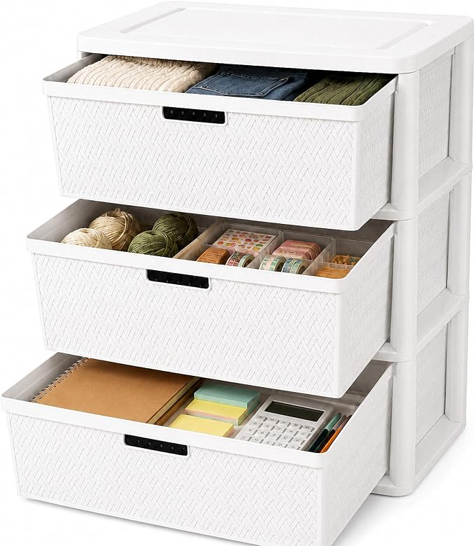Wide 3-Drawer Plastic Storage Tower, Decorative Organizer Chest, BPA-free by Unknown