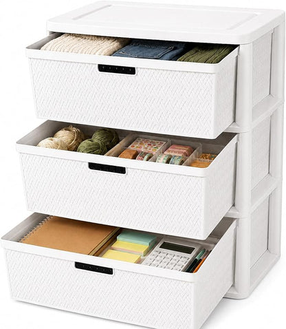 Wide 3-Drawer Plastic Storage Tower, Decorative Organizer Chest, BPA-free by Unknown