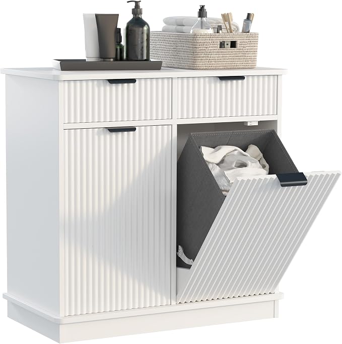 White Double Tilt Out Laundry Hamper Cabinet Laundry Basket Cabinet Hidden - Image 7