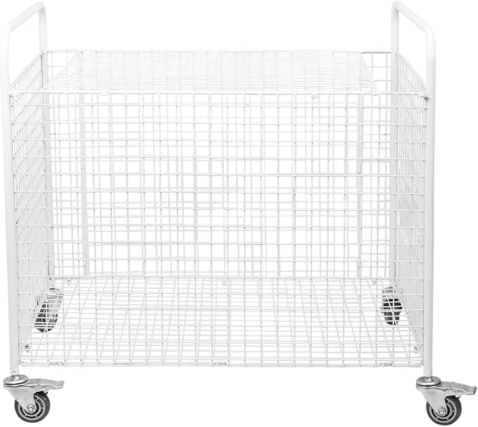 Metal Basketball Rolling Cart Sports Equipment Storage Wheel Basket White by EXOLIRY