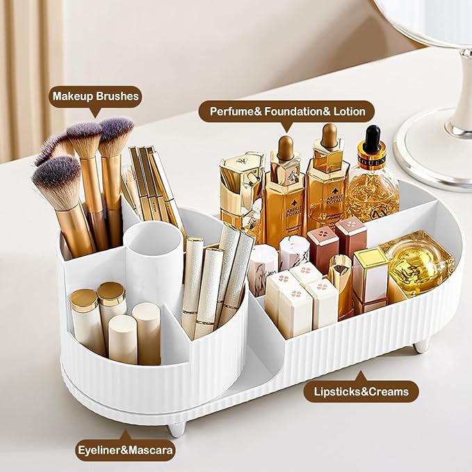 Rotating Vanity Organizer with Brush Holder, Large Spinning Makeup Skincare & - Image 2