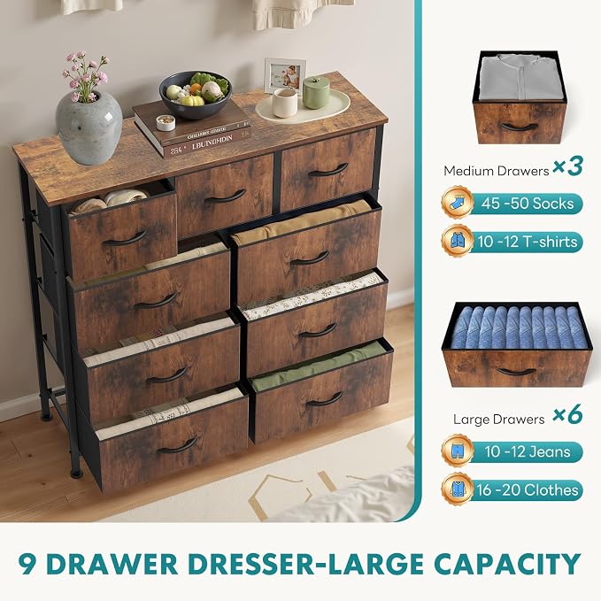 OLIXIS 9 Drawer Tall Dresser for Bedroom, Closet Organizers and Storage | - Image 6