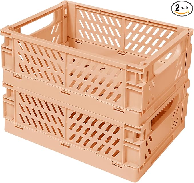 Pastel Plastic Storage Baskets 2 Pack, Collapsible Crates by Tobesonuoze