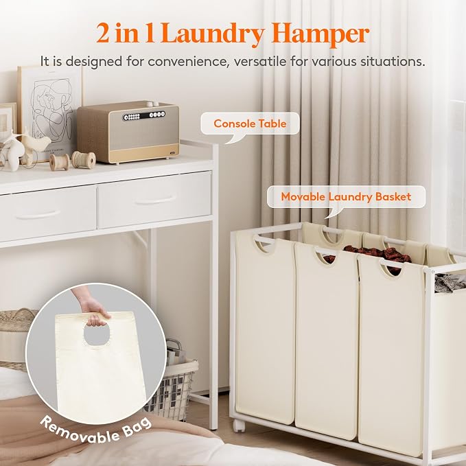 Lifewit Laundry Hamper 3 Section, Large Rolling Laundry Sorter - Image 3