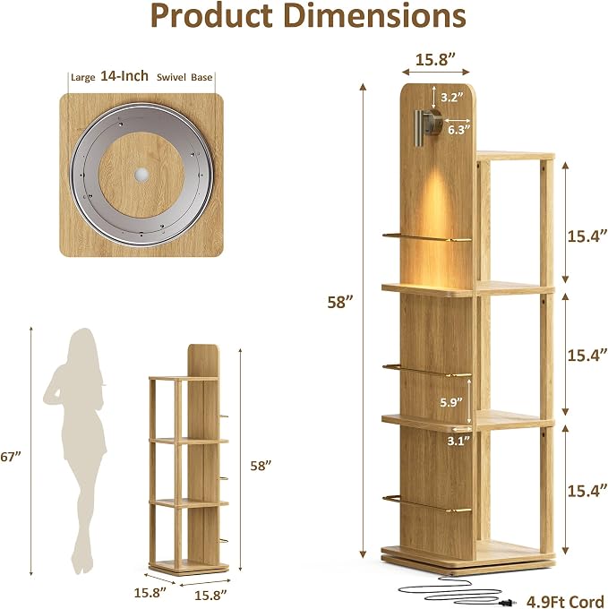 Rotating Bookshelf Tower w/Light, 15.4''/Shelf - Image 2
