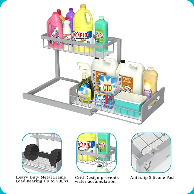 REALINN Under Sink Organizer, Pull Out Cabinet Organizer 2 Tier Slide Out Sink - Image 6