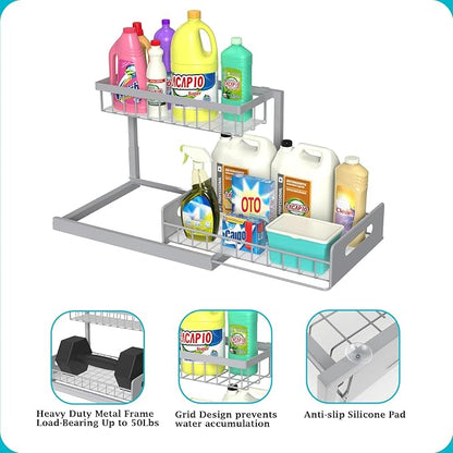 REALINN Under Sink Organizer, Pull Out Cabinet Organizer 2 Tier Slide Out Sink - Image 6