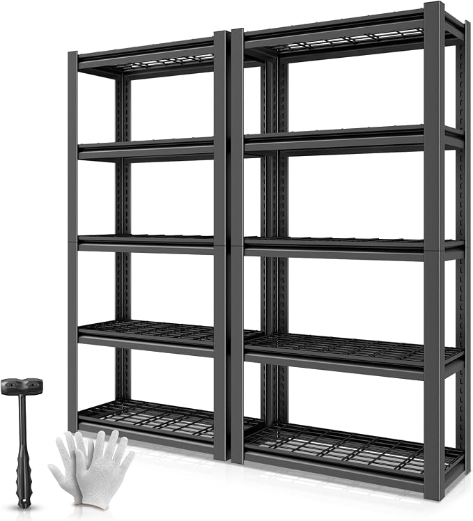 Auto Dynasty 5-Tier Storage Shelves Set of 2, Metal Storage Utility Rack Shelf by AutoDynasty