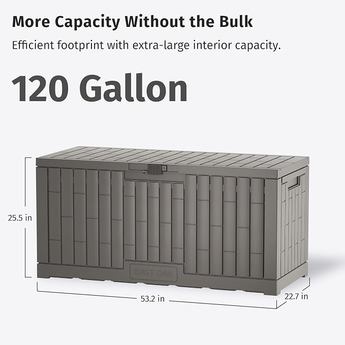 EAST OAK 120 Gallon Outdoor Storage Box | Large Resin Deck Box - Image 9