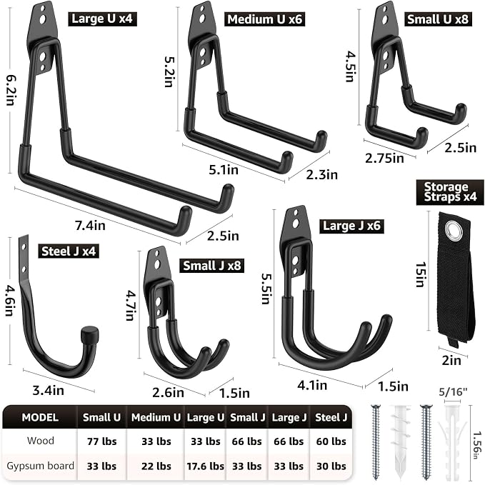 40 Pack Utility Steel Heavy Duty Wall Mount Garage Hooks, - Image 2