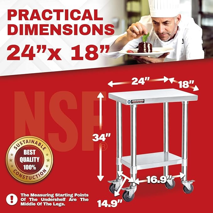 DuraSteel 24x18 NSF Stainless Steel Cart Work Table - Image 2