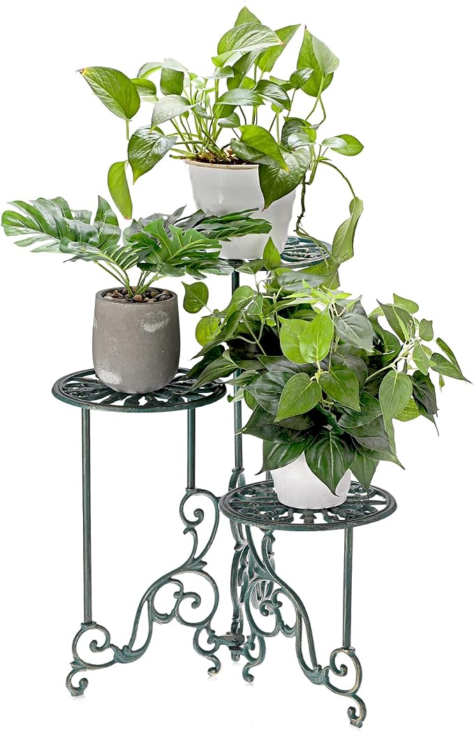OwnMy 3 Tier Heavy Duty Cast Iron Plant Stand Foldable Wrought Iron Flower Pot - Image 4