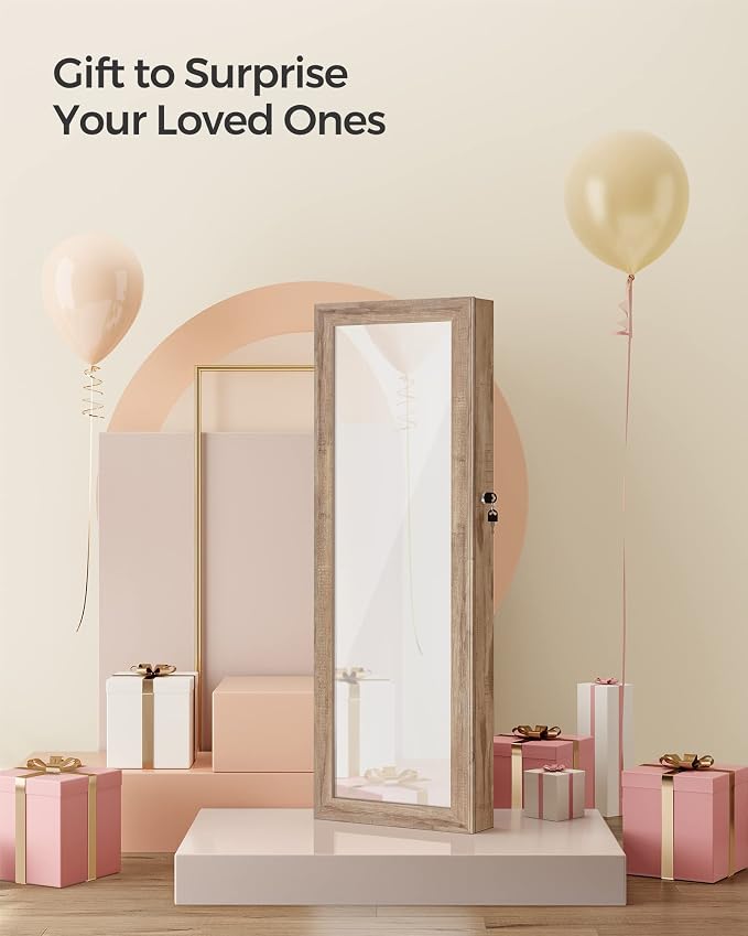 SONGMICS 6 LEDs Mirror Jewelry Cabinet, 47.2-Inch Tall Lockable Wall or Door - Image 9
