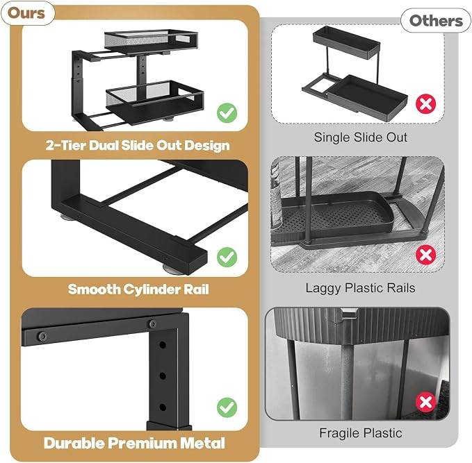 1 Pack 17IN Depth Under Sink Organizer, 2-Tier Pull Out Cabinet Organizer - Image 9