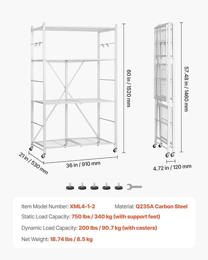 VEVOR 4-Tier Foldable Storage Shelf, 36W x 21D x 60 H Inch Folding Metal Rack - Image 3