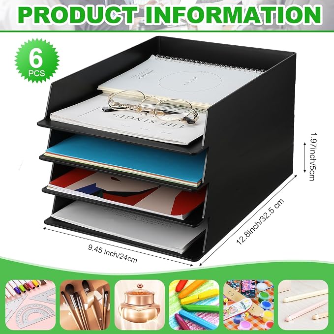 6 Pcs Stackable Paper Trays Rectangular Plastic Desk Holder Desktop Document - Image 2